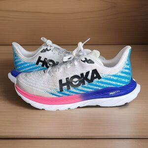 Hoka Shoes Men's Size 8.5D White Blue Pink Mach 5 1127893 WSBB Running Shoes